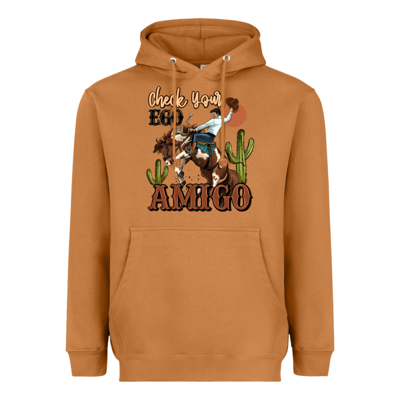 Check Your Ego Amigo Rodeo Cowboy Heavyweight Hoodie by MaliasSmallBusiness | Teevron