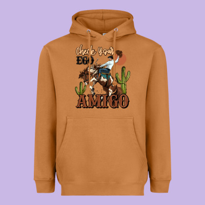 Check Your Ego Amigo Rodeo Cowboy Heavyweight Hoodie Designed By Maliassmallbusiness