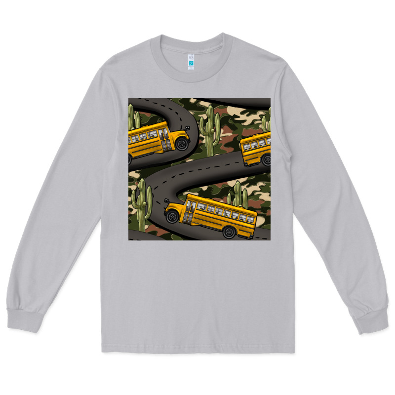 Cactus Camouflage School Bus Seamless Pattern Long Sleeve Tee by BundleAndBundleShop | Teevron