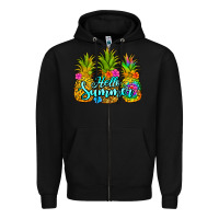 Black hello summer pineapple Zipper Hoodie - Jasminsmagicworld