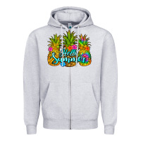 Heather Grey hello summer pineapple Zipper Hoodie - Jasminsmagicworld