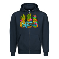 Navy hello summer pineapple Zipper Hoodie - Jasminsmagicworld
