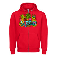 Red hello summer pineapple Zipper Hoodie - Jasminsmagicworld