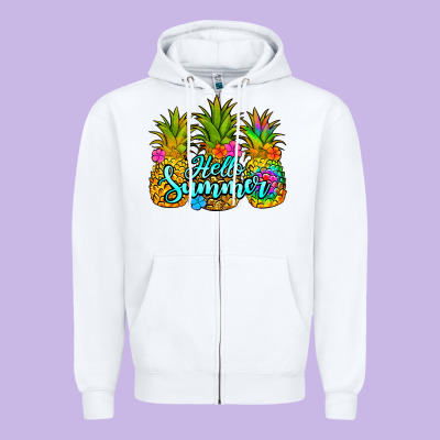 Hello Summer Pineapple Zipper Hoodie Designed By Jasminsmagicworld