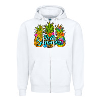 White hello summer pineapple Zipper Hoodie - Jasminsmagicworld