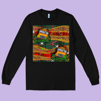 Christmas School Bus Seamless Pattern Long Sleeve Tee Designed By Bundleandbundleshop