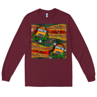 Burgundy christmas school bus seamless pattern Long Sleeve Tee - BundleAndBundleShop