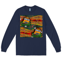 Navy christmas school bus seamless pattern Long Sleeve Tee - BundleAndBundleShop