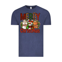 Vintage Denim Merry Christmas Coffee Cups Vintage Tee - FaDigitalArtStudio