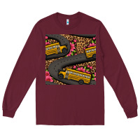 Burgundy flower leopard school bus seamless pattern Long Sleeve Tee - BundleAndBundleShop