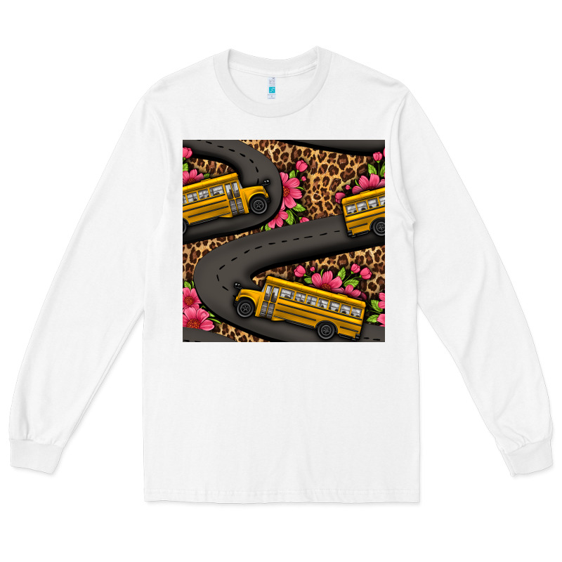 Flower Leopard School Bus Seamless Pattern Long Sleeve Tee by BundleAndBundleShop | Teevron