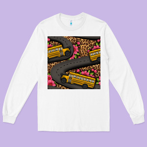 Flower Leopard School Bus Seamless Pattern Long Sleeve Tee Designed By Bundleandbundleshop