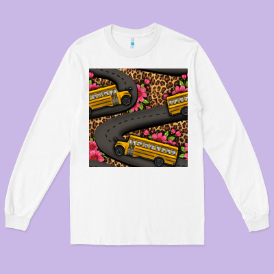 Flower Leopard School Bus Seamless Pattern Long Sleeve Tee Designed By Bundleandbundleshop
