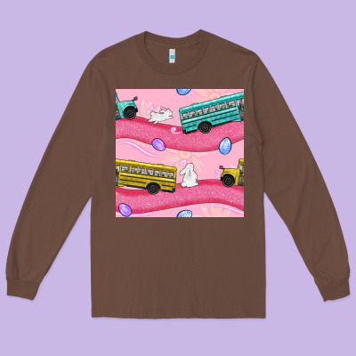 Easter School Bus Seamless Pattern Long Sleeve Tee Designed By Bundleandbundleshop
