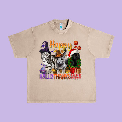 Happy Hallothanksmas Cats Urban Heavy Tee Designed By Bundleandbundleshop