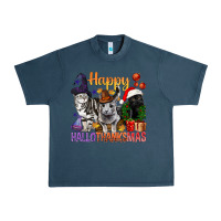 Midnight Navy Happy Hallothanksmas Cats Urban Heavy Tee - BundleAndBundleShop