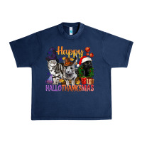 Navy Happy Hallothanksmas Cats Urban Heavy Tee - BundleAndBundleShop