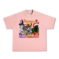 Salmon Happy Hallothanksmas Cats Urban Heavy Tee - BundleAndBundleShop