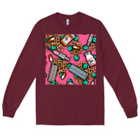 Burgundy Medicines And Pills Seamless Pattern Long Sleeve Tee - BundleAndBundleShop