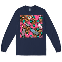 Navy Medicines And Pills Seamless Pattern Long Sleeve Tee - BundleAndBundleShop