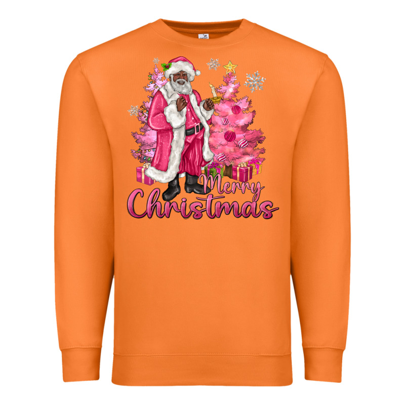 Pink Merry Christmas Black Santa Premium Sweatshirt by MaliasSmallBusiness | Teevron
