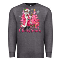 Charcoal Heather Pink Merry Christmas Black Santa Premium Sweatshirt - MaliasSmallBusiness