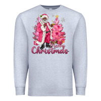 Heather Grey Pink Merry Christmas Black Santa Premium Sweatshirt - MaliasSmallBusiness