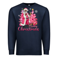 Navy Pink Merry Christmas Black Santa Premium Sweatshirt - MaliasSmallBusiness