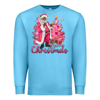 Ocean Blue Pink Merry Christmas Black Santa Premium Sweatshirt - MaliasSmallBusiness