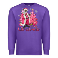 Purple Pink Merry Christmas Black Santa Premium Sweatshirt - MaliasSmallBusiness