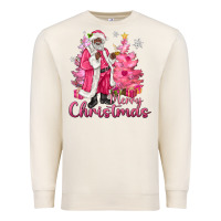 Sandshell Pink Merry Christmas Black Santa Premium Sweatshirt - MaliasSmallBusiness