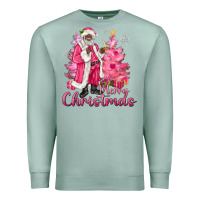 Seafoam Pink Merry Christmas Black Santa Premium Sweatshirt - MaliasSmallBusiness