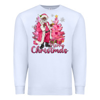 White Pink Merry Christmas Black Santa Premium Sweatshirt - MaliasSmallBusiness