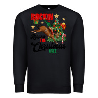 Black rockin around the christmas tree Premium Sweatshirt - MaliasSmallBusiness
