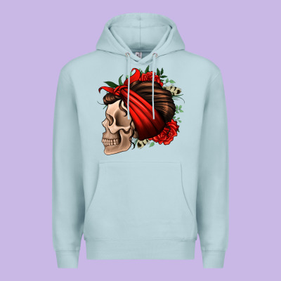 Bandana And Roses Skull Premium Hoodie Designed By Jasminsmagicworld