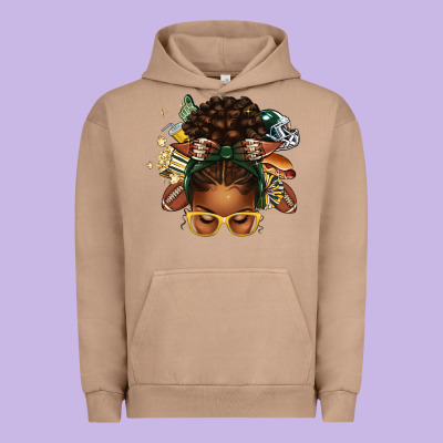 American Football Afro Messy Bun Urban Hoodie Designed By Texasbilliewilder
