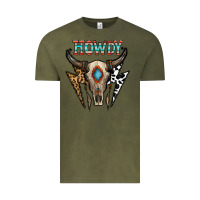 Vintage Olive howdy boho skull Vintage Tee - CowhideDigitalArt
