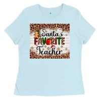Baby Blue santa's favorite teacher Ladies Tee - AdoDesignShop