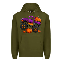 Army Green halloween jack o lantern monster truck Premium Hoodie - Jasminsmagicworld