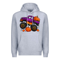 Heather Grey halloween jack o lantern monster truck Premium Hoodie - Jasminsmagicworld