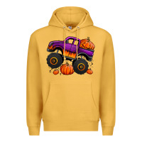 Mustard halloween jack o lantern monster truck Premium Hoodie - Jasminsmagicworld