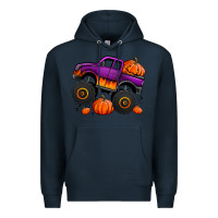 Navy halloween jack o lantern monster truck Premium Hoodie - Jasminsmagicworld