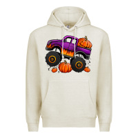 Oatmeal Heather halloween jack o lantern monster truck Premium Hoodie - Jasminsmagicworld