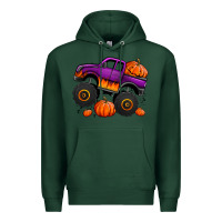 Sports Green halloween jack o lantern monster truck Premium Hoodie - Jasminsmagicworld