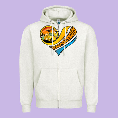 School Bus Heart Zipper Hoodie Designed By Jasminsmagicworld
