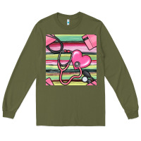 Army Green Nurse Stethoscope Seamless Pattern Long Sleeve Tee - BundleAndBundleShop