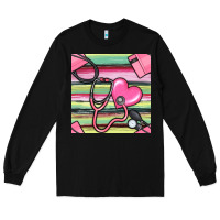 Black Nurse Stethoscope Seamless Pattern Long Sleeve Tee - BundleAndBundleShop