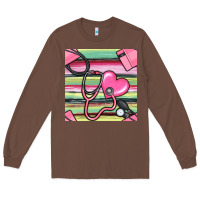 Chestnut Nurse Stethoscope Seamless Pattern Long Sleeve Tee - BundleAndBundleShop