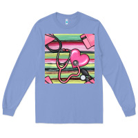 Colony Blue Nurse Stethoscope Seamless Pattern Long Sleeve Tee - BundleAndBundleShop