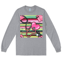 Heather Grey Nurse Stethoscope Seamless Pattern Long Sleeve Tee - BundleAndBundleShop